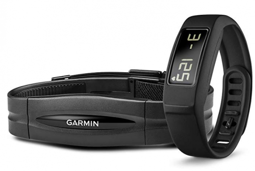 image of garmin vivofit 2 chest strap heart rate device and wrist fitness monitor