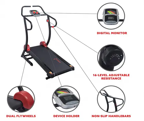 Sunny Health & Fitness Force Fitmill Manual Treadmill specs