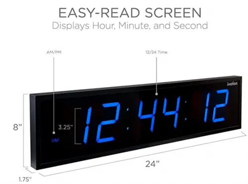 Ivation Huge 24" Inch Large Big Oversized Digital LED Clock with Stopwatch