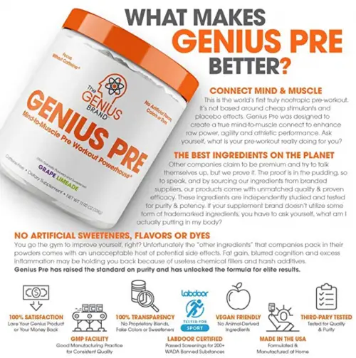 Genius Pre Workout Powder – All Natural Nootropic Preworkout