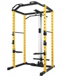 HulkFit 1000-Pound Capacity Multi-Function Adjustable Power Cage with J-Hooks and Dip Bars